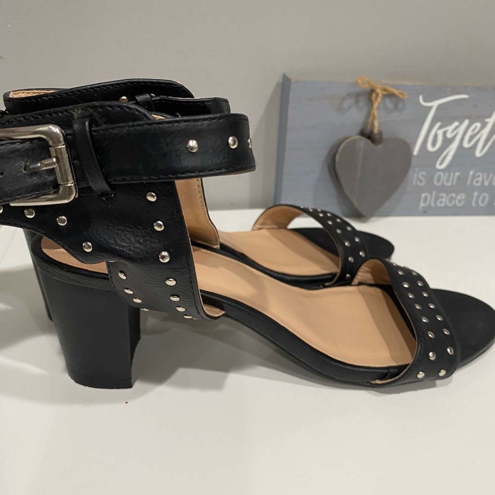Black mid heel studded sandal